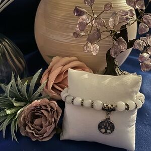 White white agate Bracelet with Tree of Life Charm